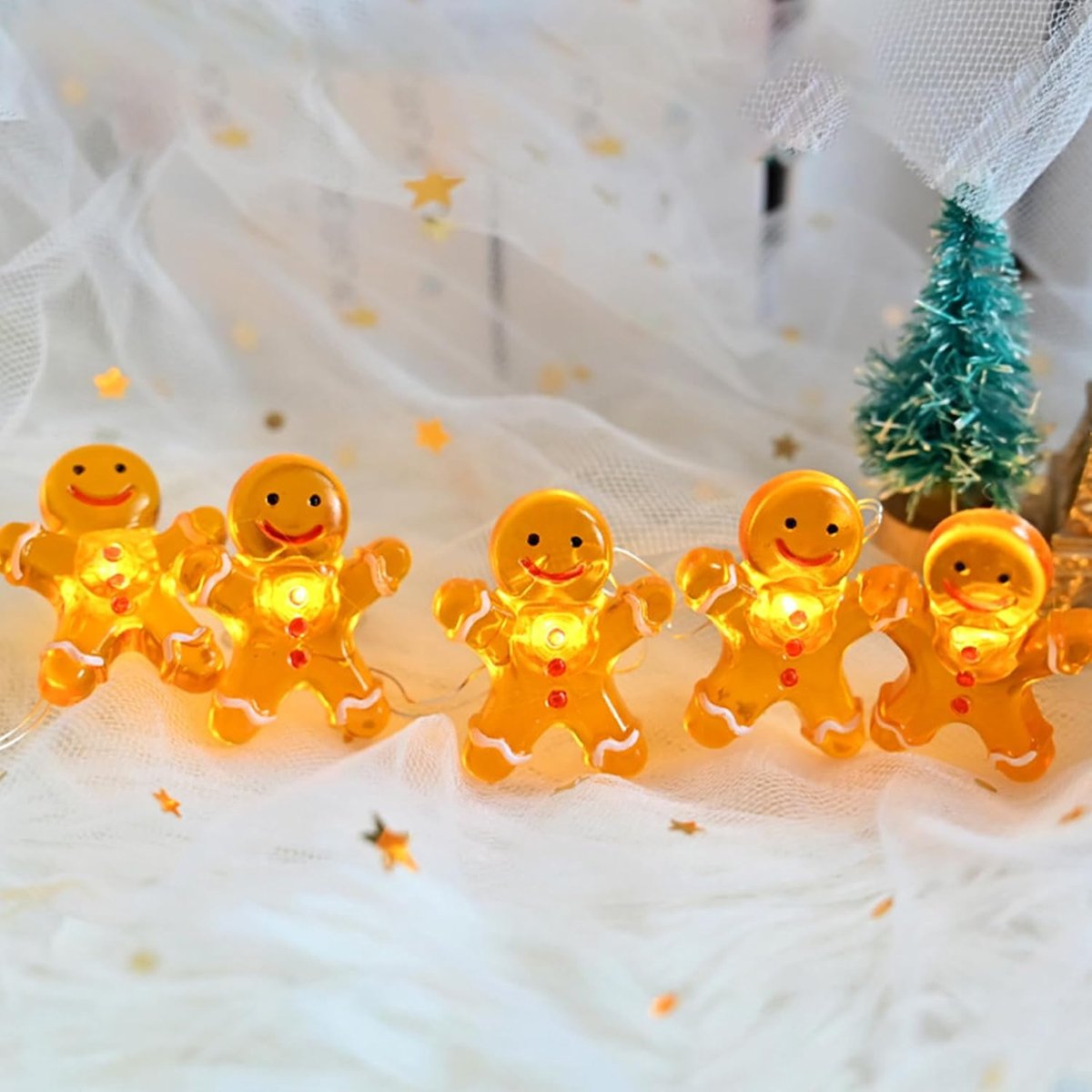 Kerst Lichtslinger 2m 20 LED Kerstlichtjes Kerstman Sneeuwpop Peperkoek Lichtjes Krans Verlichte Kerstdecoraties Werkt op Batterijen voor Kerst Binnen Buiten Decoratie - Peperkoek