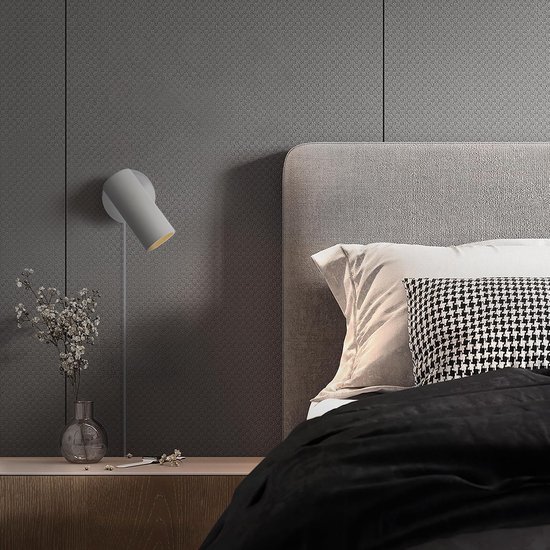 LED-wandlamp voor binnen met stekker en schakelaar, 350° draaibaar, dimbaar, leeslamp, moderne wandlamp van aluminium voor kantoor, woonkamer en slaapkamer (wit, 1 stuk) — afbeelding 2