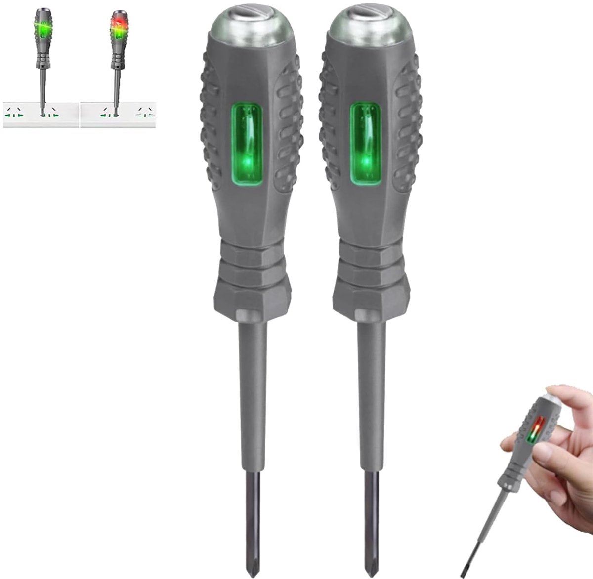 2-in-1 krachtige magnetische schroevendraaier met hoog koppel en elektriciteitsdetector, elektrische meetpen van legering met hoog koppel en dubbele kleurverlichting, 12V-220V contactloze spanningsdetector (2 stuks kruiskop)