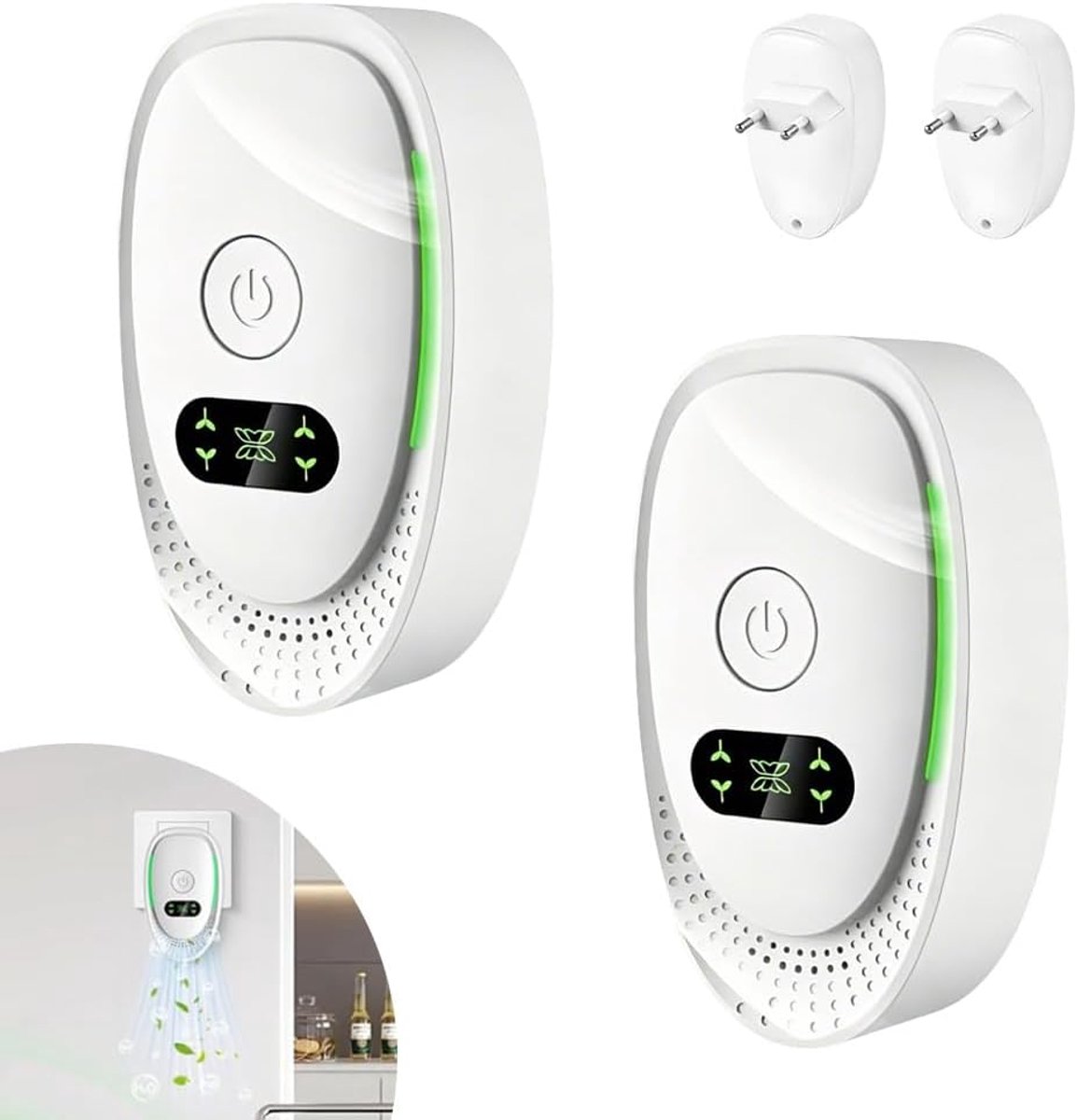 Luchtreiniger voor thuis en slaapkamer, 2 stuks plug-in luchtreiniger, negatieve ionen luchtreiniger, plug & play, stil en filterloos voor kantoor, kamer, badkamer, rook, huisdieren, geuren