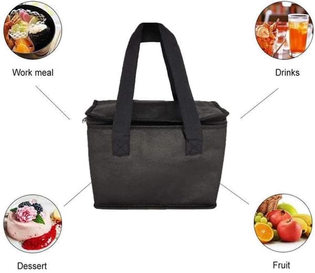 Zwarte, geïsoleerde tas van non-woven materiaal, draagbare lunchtas, picknicktas GeschiktGeschikt voor buitenactiviteiten