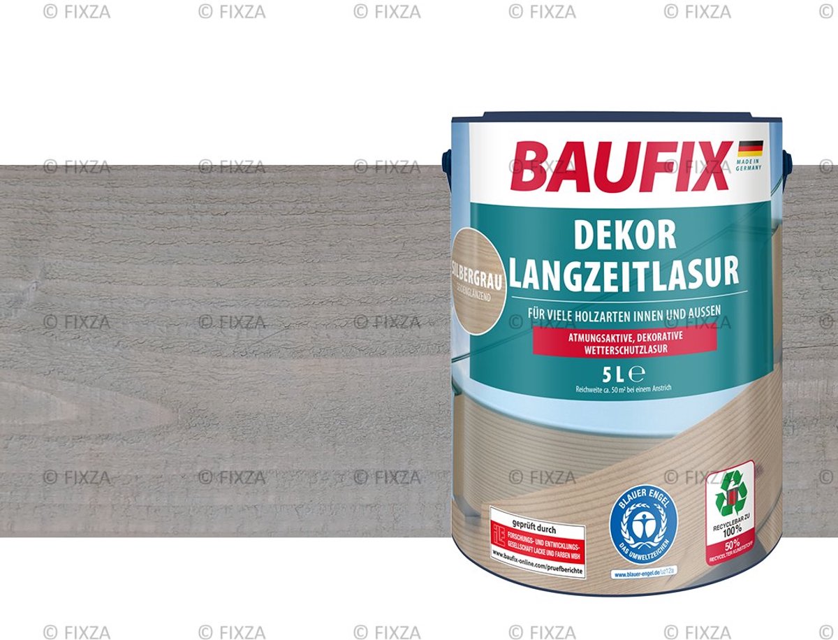 BAUFIX Decor Houtbeits – Zilvergrijs – Zijdeglans 5L – Buiten & Binnen – Voor Schutting, Tuinhuis & Blokhut – UV- & Weerbestendig