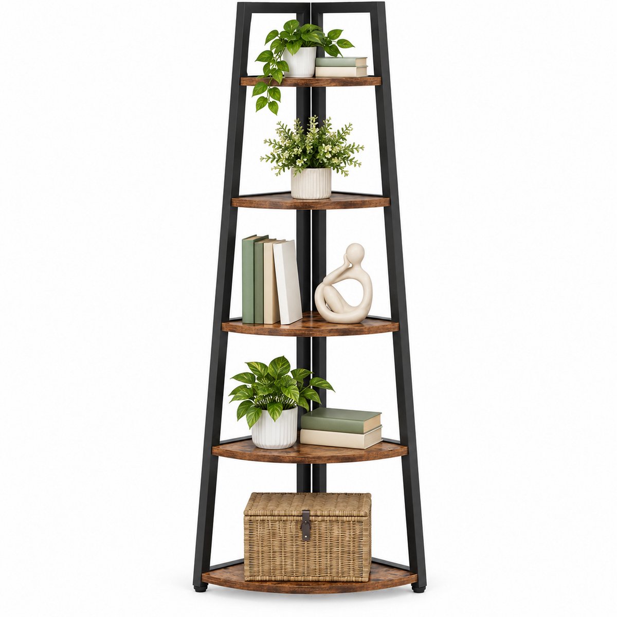 DMG Supply Hoekrek - 5 Niveaus - 42 x 38 x 176 cm - Bruin en Zwart - Metaal