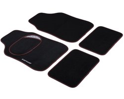 Dunlop Automatten Set - 4 Stuks - 2 Auto Vloermatten 66 x 44 CM - 2 Auto Matten 28 x 42 CM - Versterkt Hiel Kussen - Anti-Slip - Zwart/Rood