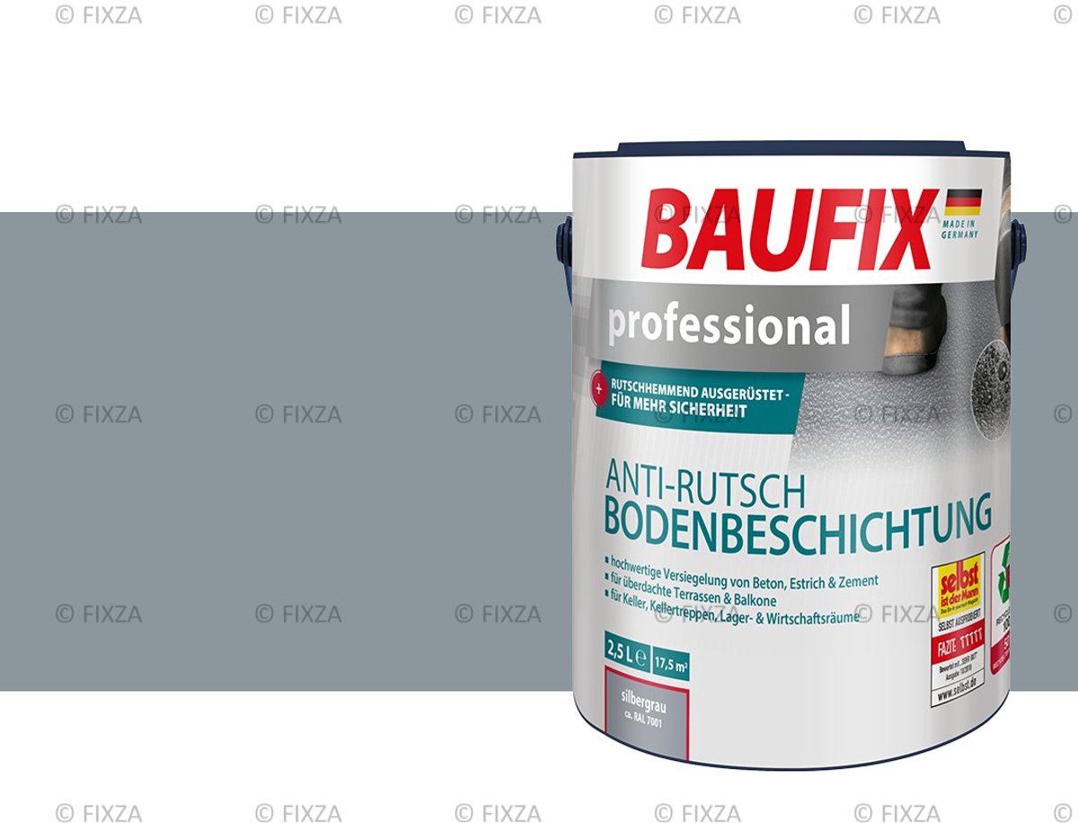 BAUFIX Anti-Slip Vloercoating – Zilvergrijs – Mat 2,5L – Betonverf voor Binnen & Buiten – Slijtvaste Antislip Vloerverf voor Kelder en Trap