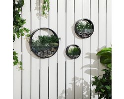 Bloempot Wandmontage – Set van 3 – Diameter 30,5 cm – Gepoedercoat Staal – Zwart – Binnen en Buiten
