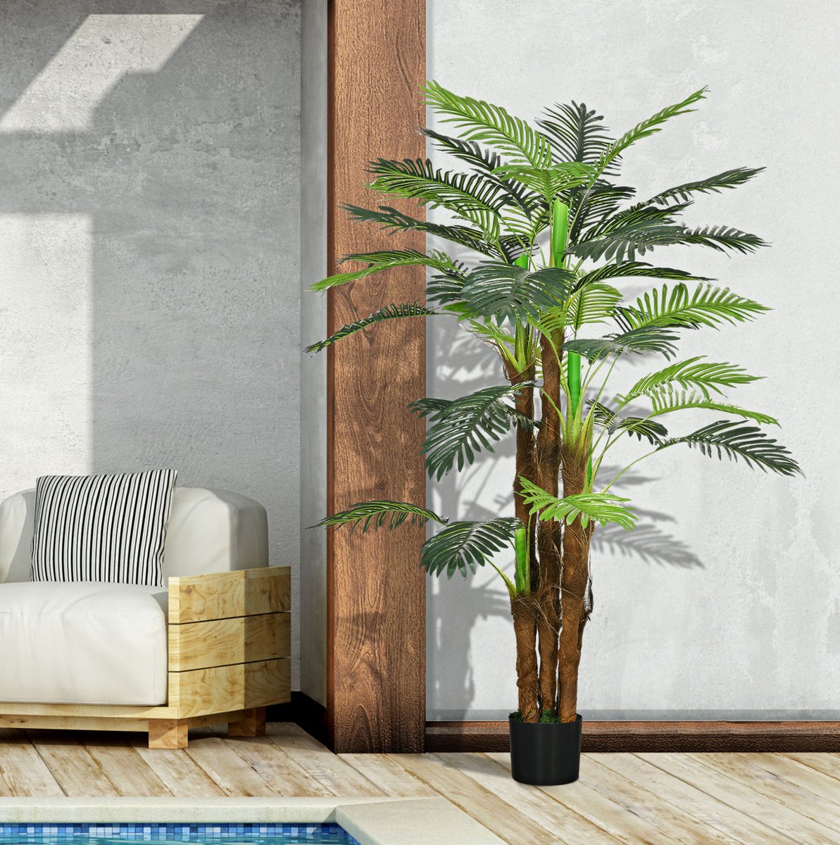 Kunstplant Kunstpalm – 160 Cm – 36 Vormbare Takken – Kunststof – Groen – Met Pot Voor Binnen En Buiten