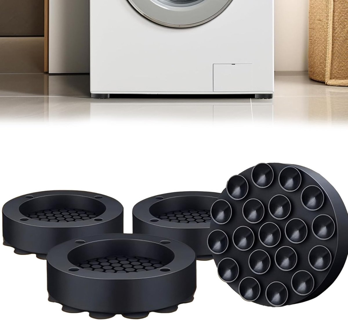 Anti vibratiematten wasmachine - Wit - 4 stuks - Trillingsdempende onderstellen - Voor wasmachine en droger