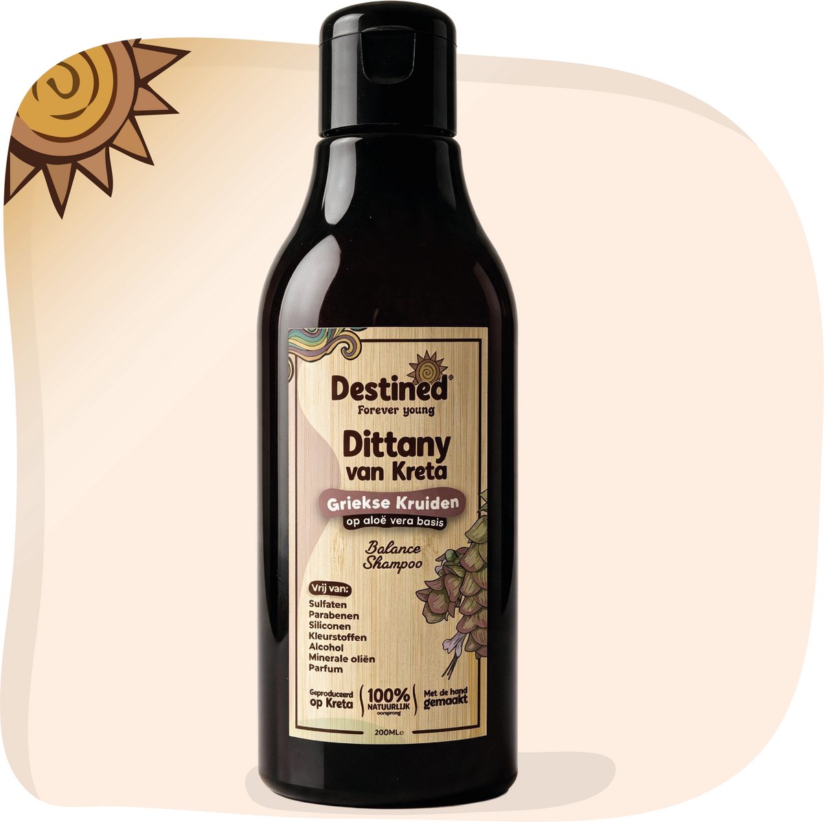 Destined® Dittany Shampoo voor Gevoelig & Droog Haar - Scalp Therapie® - Sulfaatvrije Shampoo Zonder Sulfaten & Parabenen - Flower Power Skincare Serie - 100% Natuurlijke Afkomst & Handgemaakt in Griekenland - 200ml