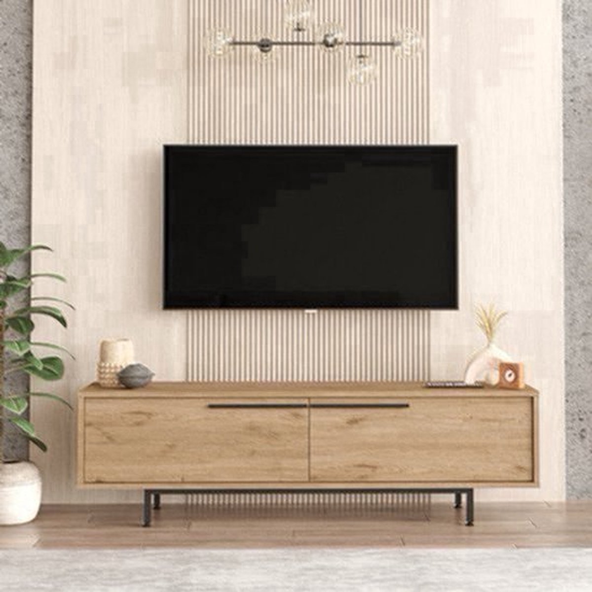 Kast – Opbergkast – Dressoir – TV Meubel – Kledingkast – 2 Deuren – Eikenhout Spaanplaat – 160x36x45 cm