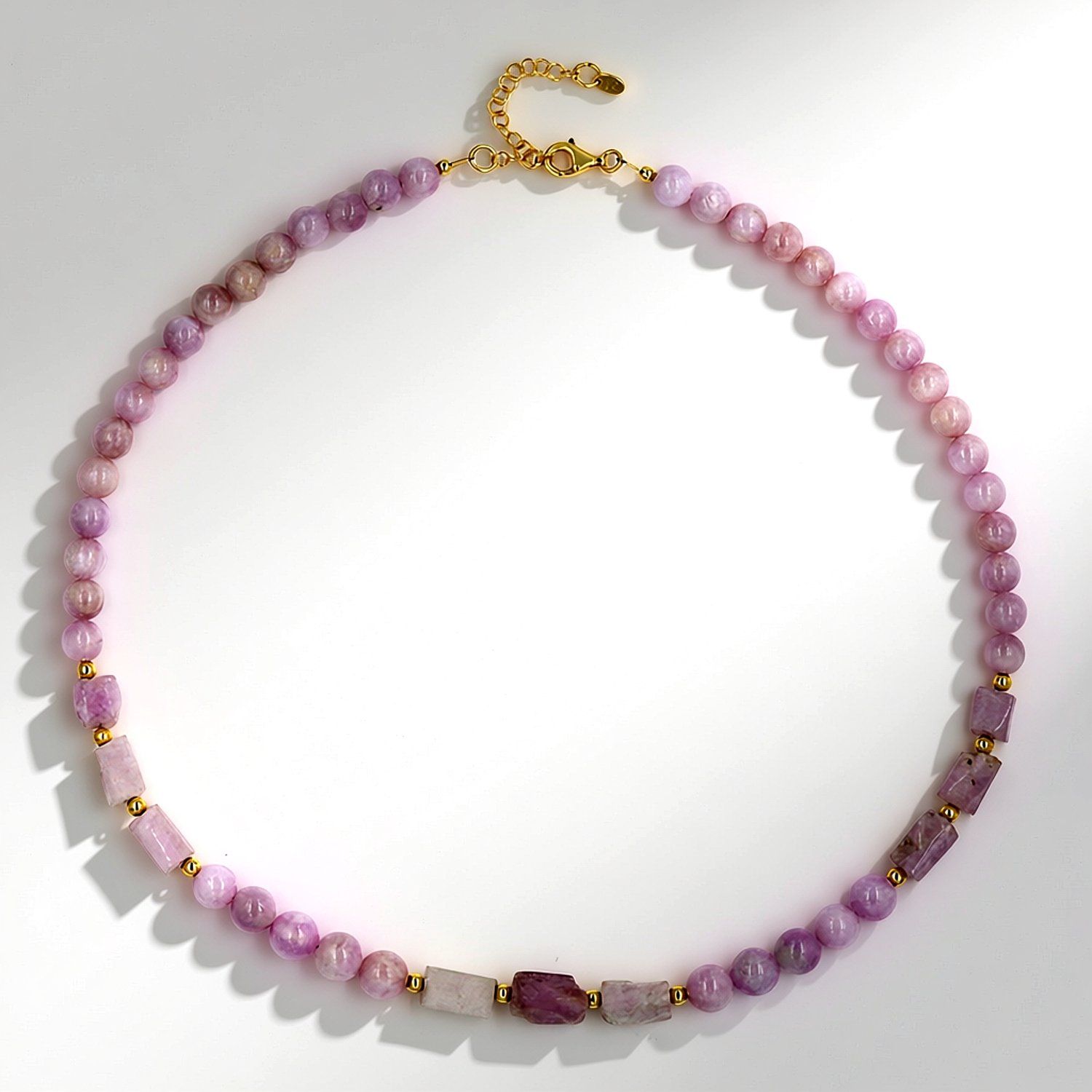 Cavill - Zilveren Verstelbare Halsketting - 925 Sterling Zilver Verguld - Kunziet 175,17 ct - Gouden Hematiet Accent - Elegante Roze Paarse Sieraden