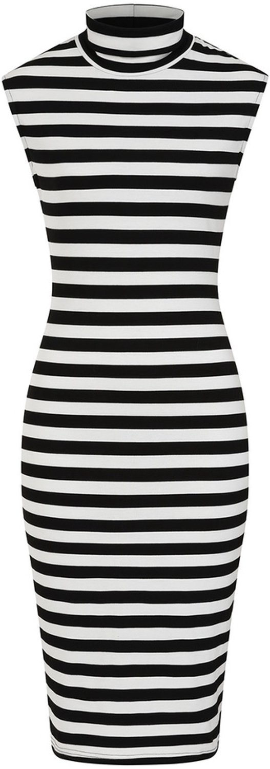 Banned - Lina Striped Kokerjurk - S - Zwart/Wit