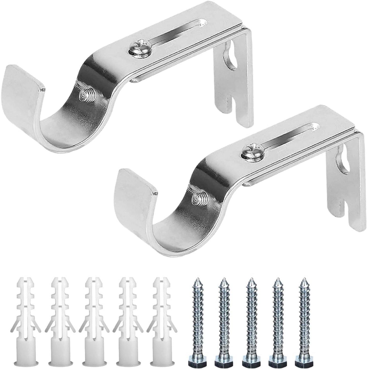 Set of 2 Curtain Rod Holders, Adjustable Curtain Carriers, Robust Curtain Rail Holder, Metal Curtain Rod Fittings - ShopVlot