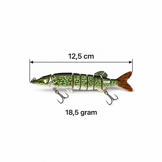 S&D | Snoek kunstaas Set 12.5 cm / 18.5g - 8-delige swimbait - Groen / Geel /Bruin — afbeelding 2