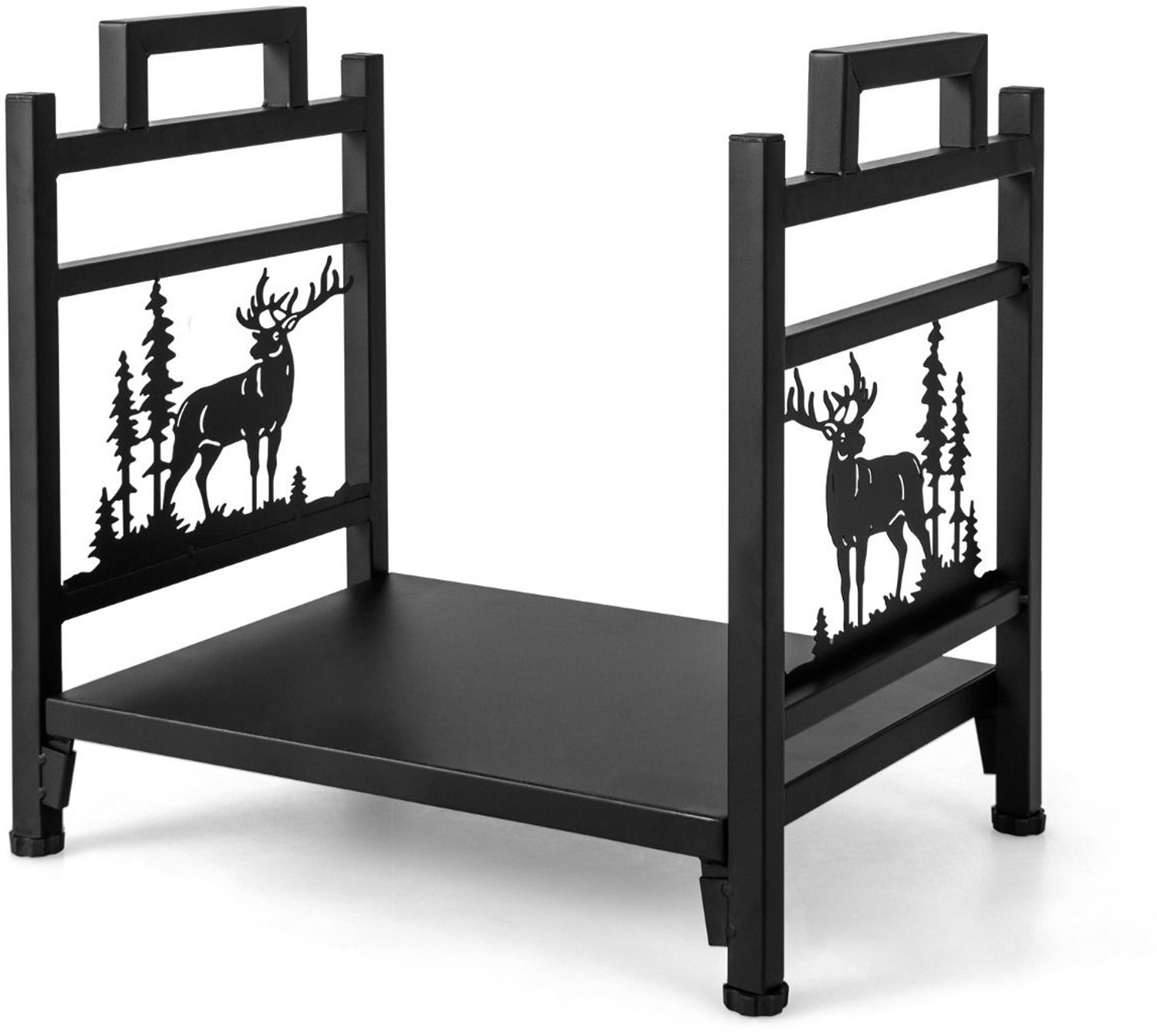 SureDeal® - Haardaccessoire - Brandhoutrek Metaal - Handgrepen - Verstelbare Voetkussens Binnen - Buiten Brandhoutrek - 46x34x45 cm - Zwart
