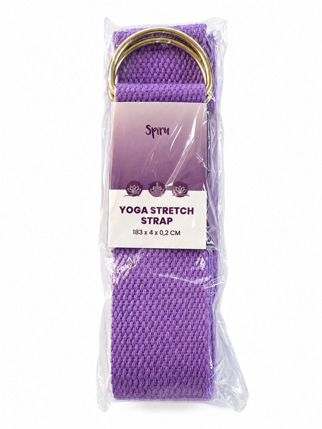 Yoga Stretch Strap – Yogariem met Metalen D-Ringen – 183 x 4 cm – Paars