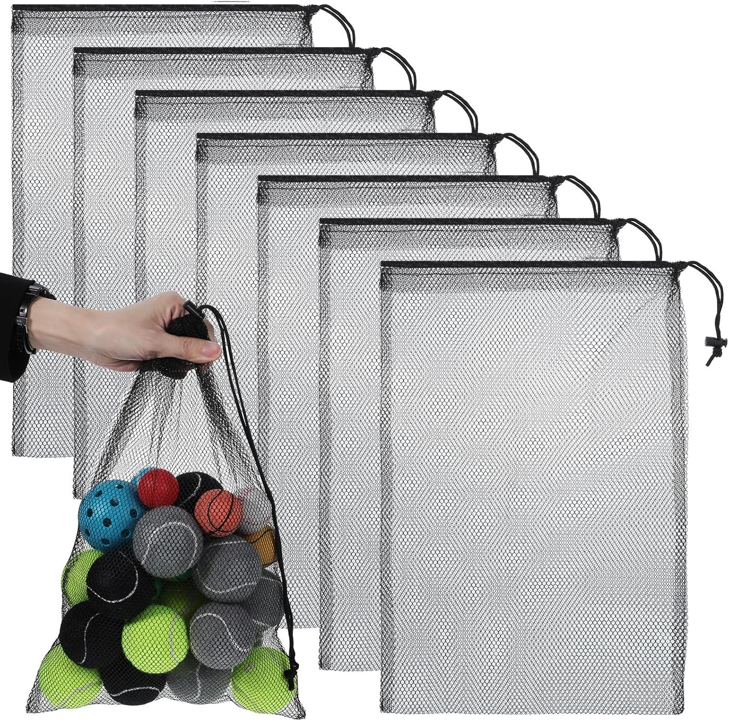 Pack of 7 Mesh Bags with Drawstring, Small Mesh Bag, Multifunctional Mesh Pockets for Swimming, Gym, Training, Beach - ShopVlot