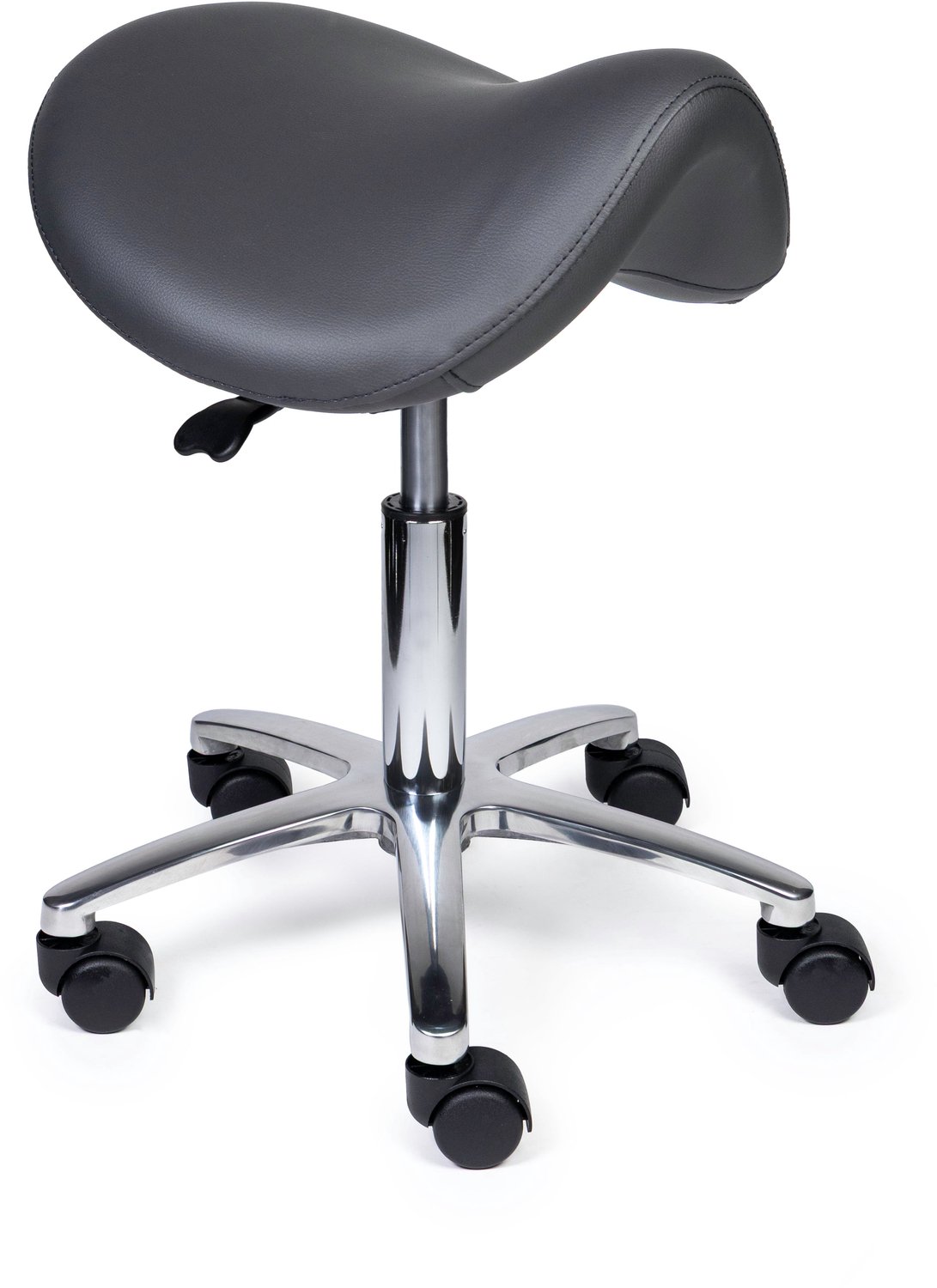 Ergonomische Zadelkruk Premium Grijs op Wielen Standaard uitvoering (50-68cm) / Met voetensteun / Standaard wielen