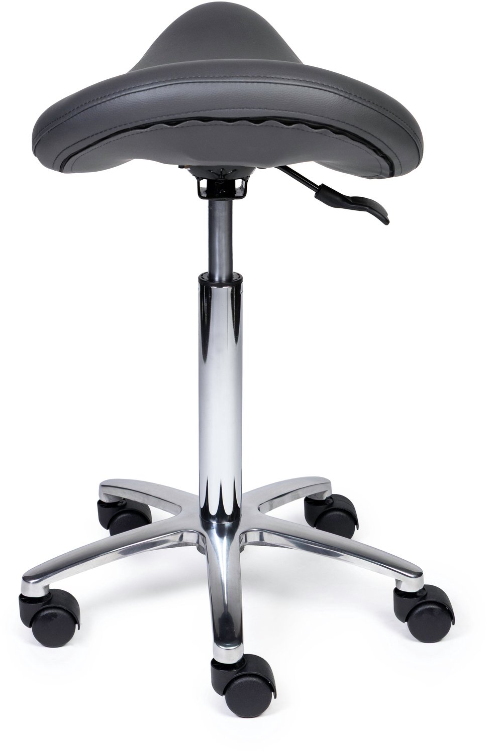 Ergonomische Zadelkruk Premium Grijs op Wielen Standaard uitvoering (50-68cm) / Zonder voetensteun / Voetdoppen
