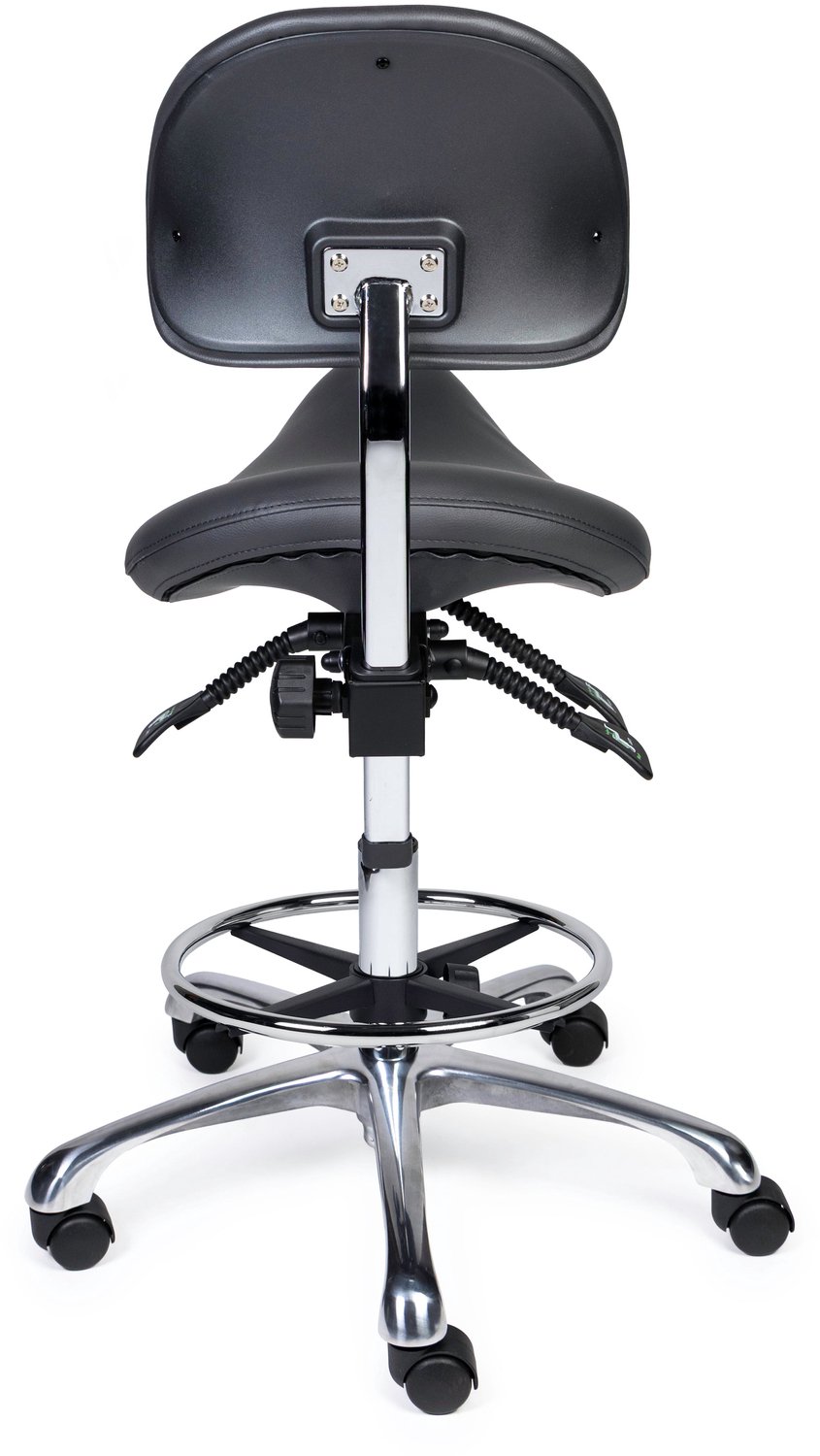Ergonomische Zadelkruk met Rugleuning Premium Grijs op Wielen Standaard uitvoering (50-68cm) / Met voetensteun / Standaard wielen