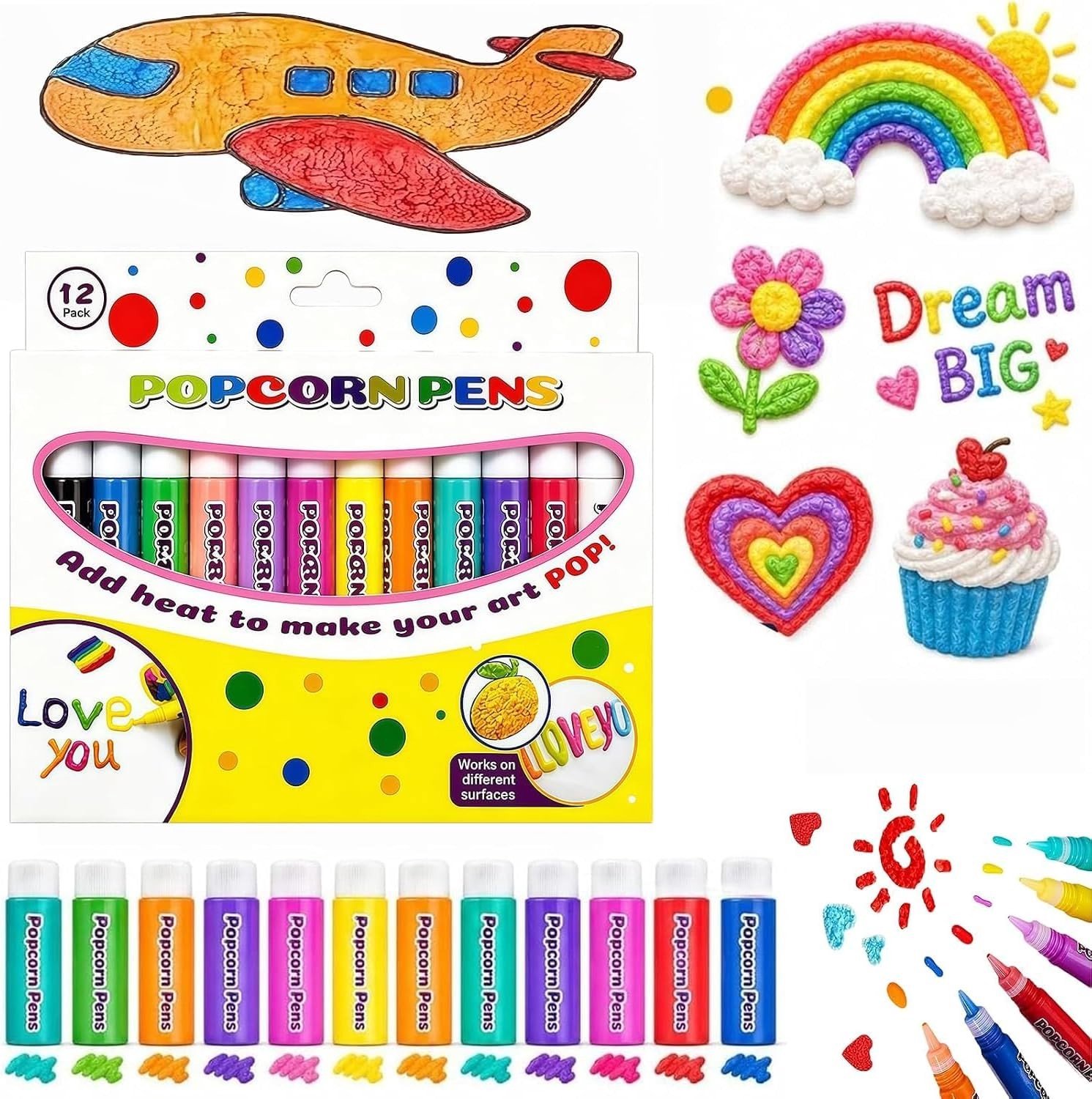 Popcorn Plusterstiften - Multicolor - 13 cm - Puffy Paint met 3D-effect - Voor Creatieve Projecten