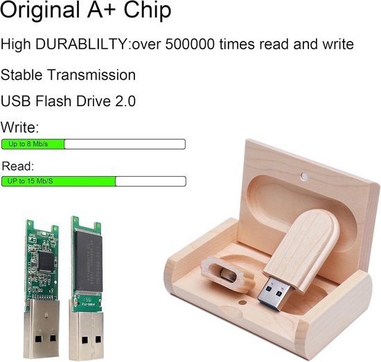 USB 2.0 Externe Schijf - Hout - 2.0/2GB - Esdoornhouten Behuizing - Voor Opslag en Delen — afbeelding 2