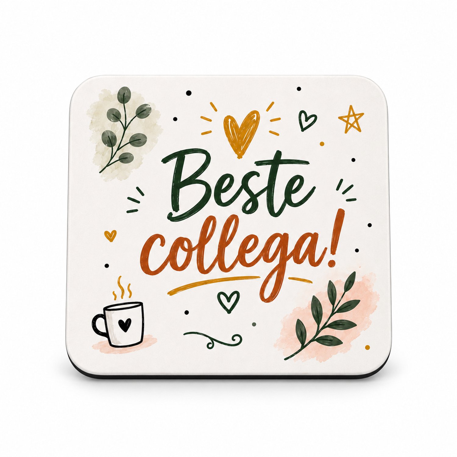 Beste Collega MDF onderzetter – 10 x 10 cm – Vierkante Onderzetter met Tekst – Cadeau voor Collega