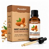 PureOil – Amandelolie – 100ml – Zoete Amandelolie Koudgeperst & Hexaanvrij – 100% Puur, Natuurlijk & Vegan – Sweet Almond Oil Voor Haar | Huid | Gezicht | Scalp | Wimpers | Wenkbrauwen | Nagels - Massage Olie