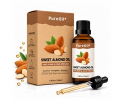 PureOil – Amandelolie – 100ml – Zoete Amandelolie Koudgeperst & Hexaanvrij – 100% Puur, Natuurlijk & Vegan – Sweet Almond Oil Voor Haar | Huid | Gezicht | Scalp | Wimpers | Wenkbrauwen | Nagels - Massage Olie