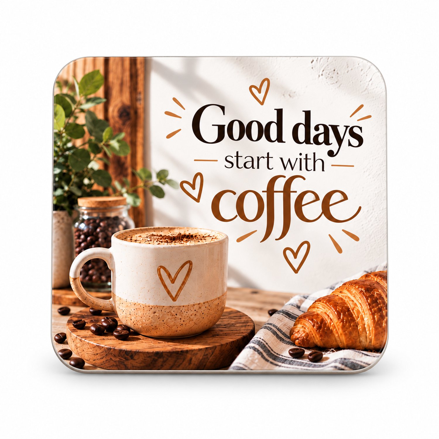 Good Days Start with Coffee MDF onderzetter 10x10cm – koffietegel met warm ontwerp
