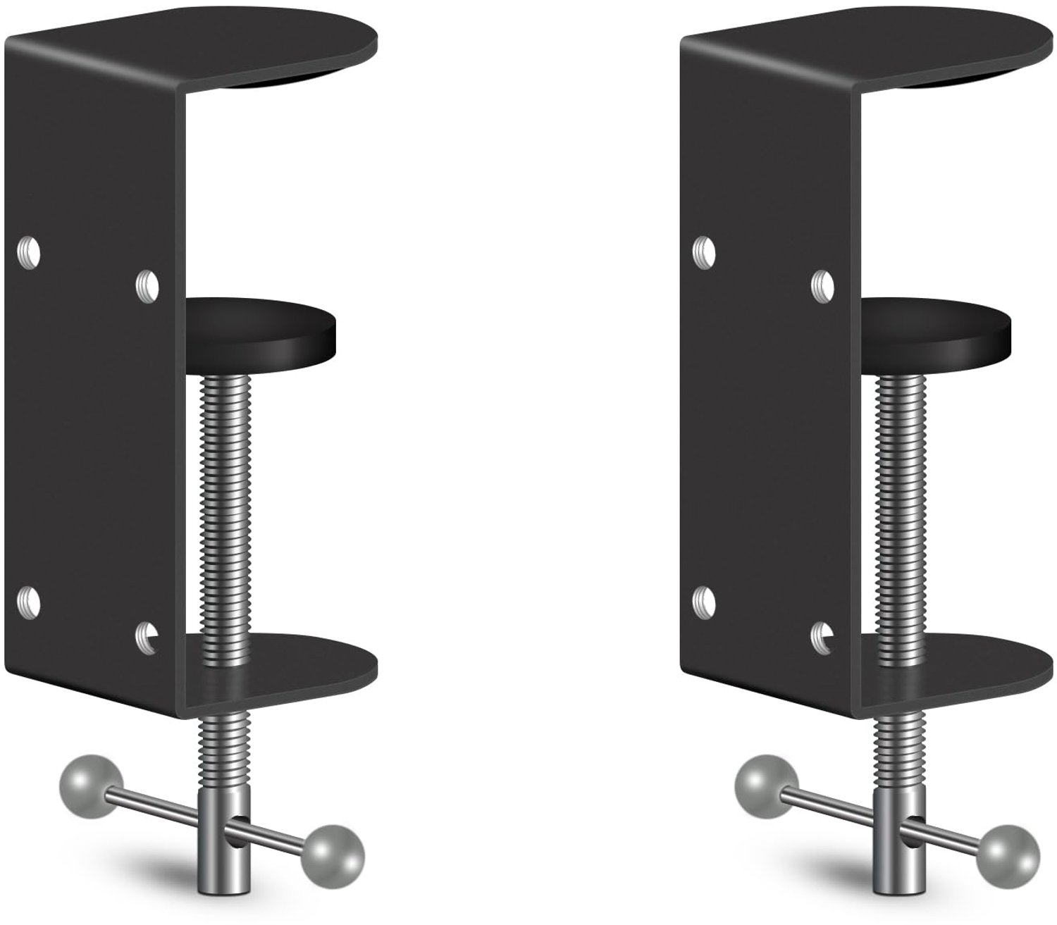 Jhanw 2 stuks 7,6 cm robuuste zwarte C-klemmen voor bureau en tafel, 2,3-8,3 cm spanbereik, 4 bevestigingsgaten, metalen werkbankklemmen (lange schroe