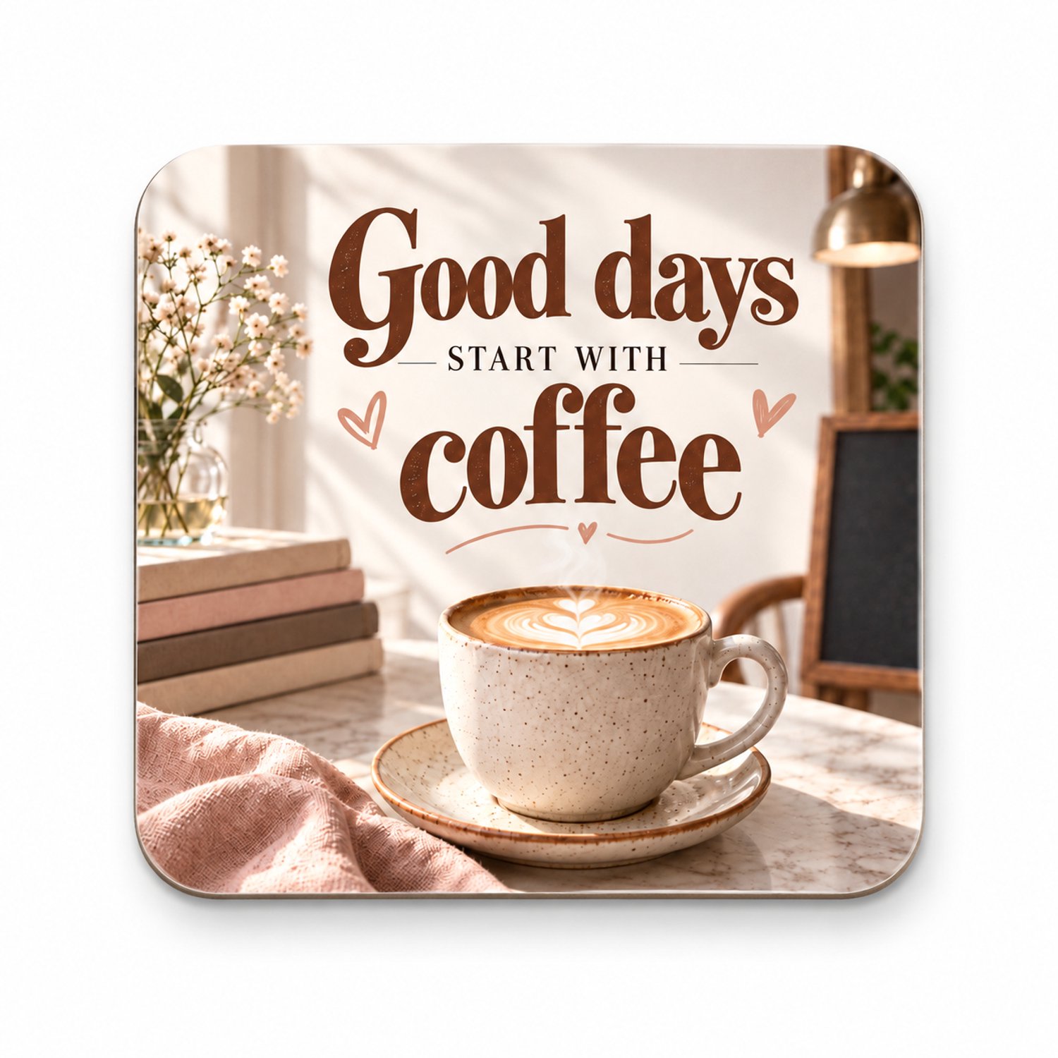 Good Days Start with Coffee MDF onderzetter 10x10cm – vierkante koffietegel