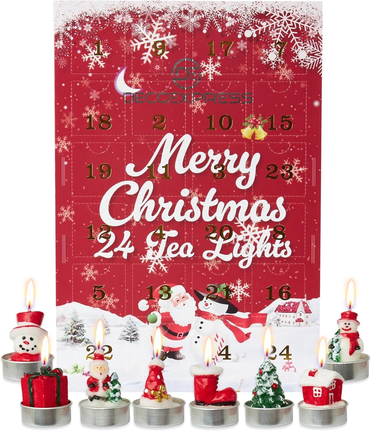 Theelichtjes Adventskalender - Multi - 24 stuks - Paraffine Kaarsen - Voor Kerstdecoratie