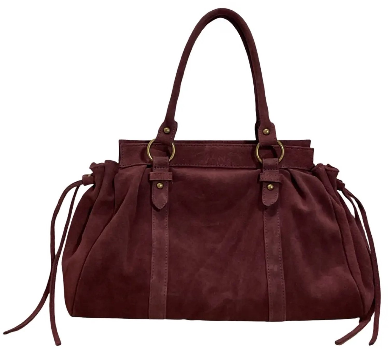 Damestas - It Girl Bag - City Bag – Echt Suède Leer – Muse Bag - Grote Handtas 40 cm – Laptoptas tot 16 inch – Schoudertas – Bordeaux.