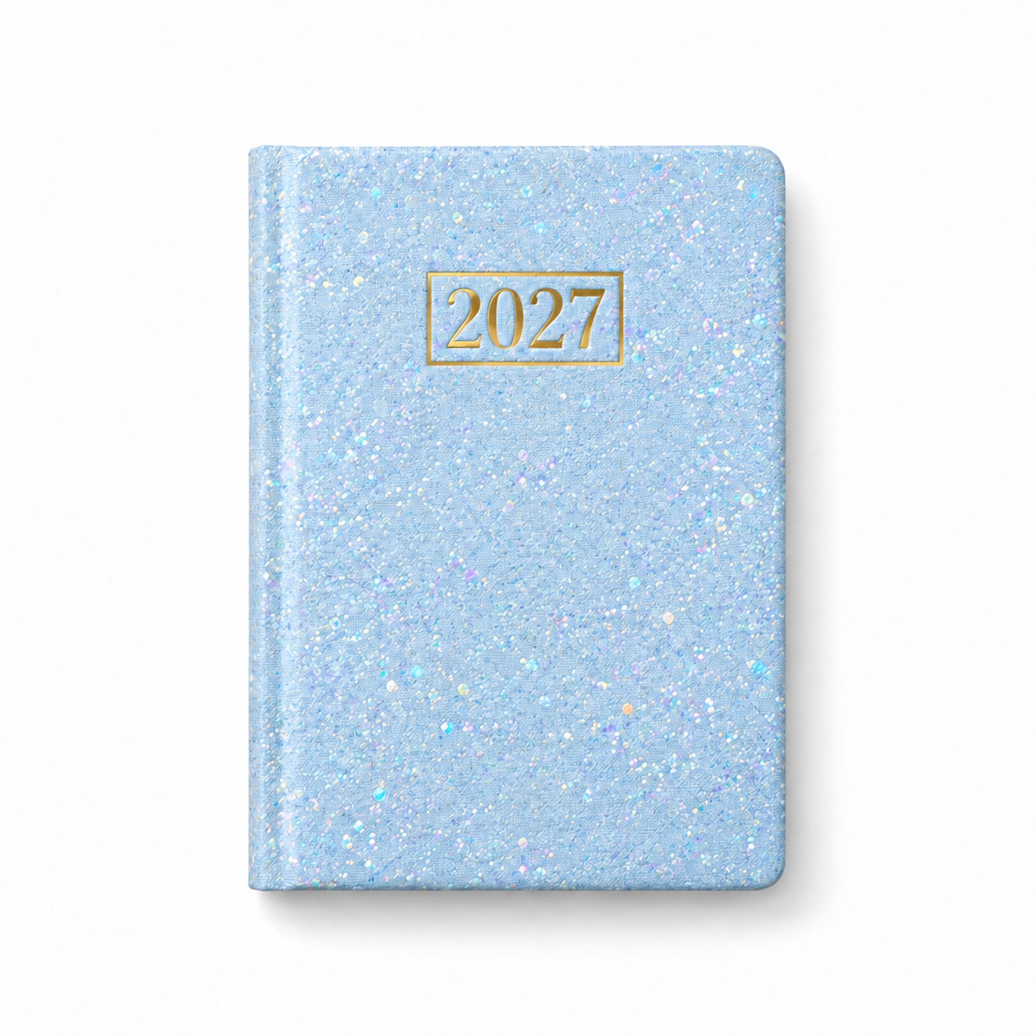 Mini Pocket Weekagenda 2027 A7 – 1 week op 2 pagina’s – 7,4x10,5 cm – Blauw Glitter