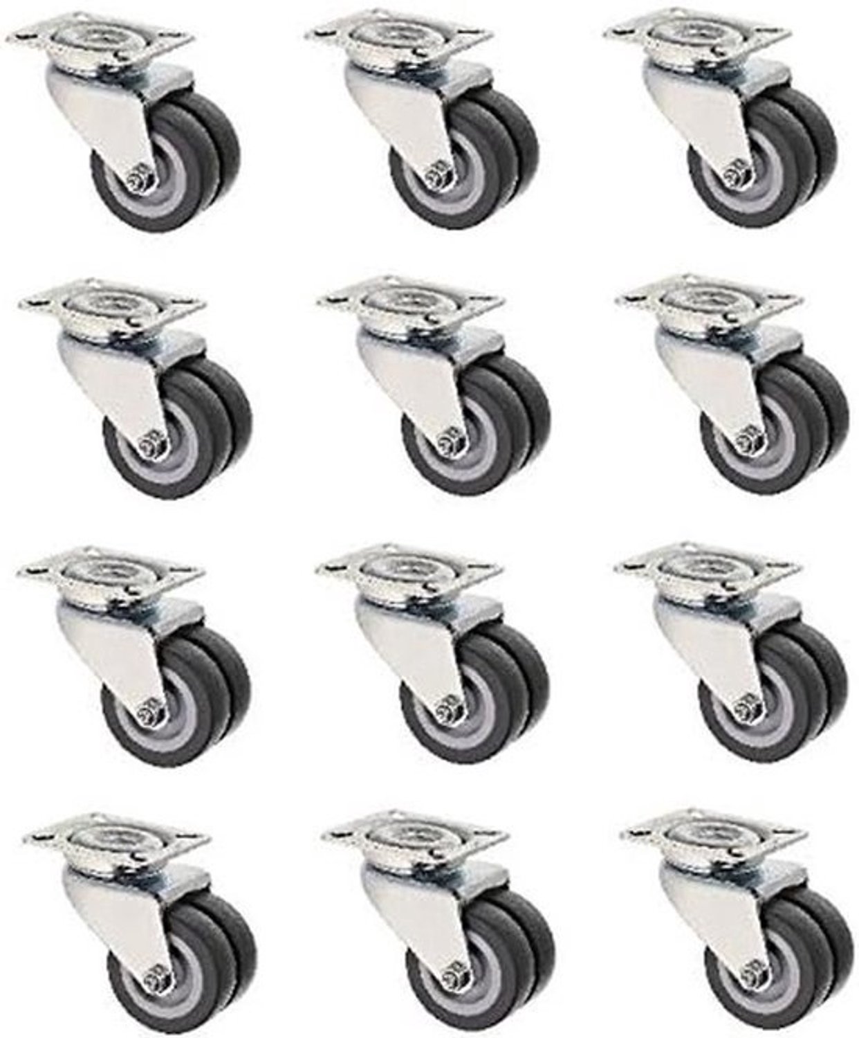 Zwenkwielen Set - Transportwielen Dubbel - Meubel Reparatie - Hoge Draagkracht - 12 x 50 mm - Grijs
