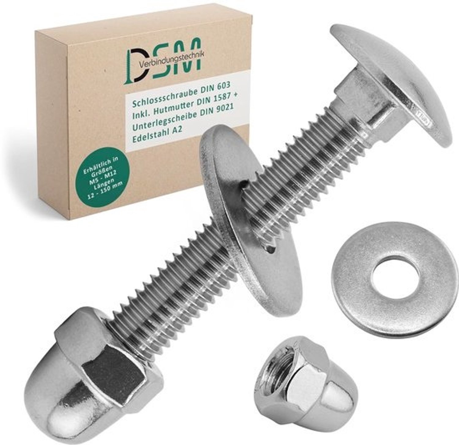 Slotschroeven Set - Wagenbouten - Stabiele Verbindingen - Roestvrij Staal A2/V2A - M10 x 80 mm - 25 Stuks