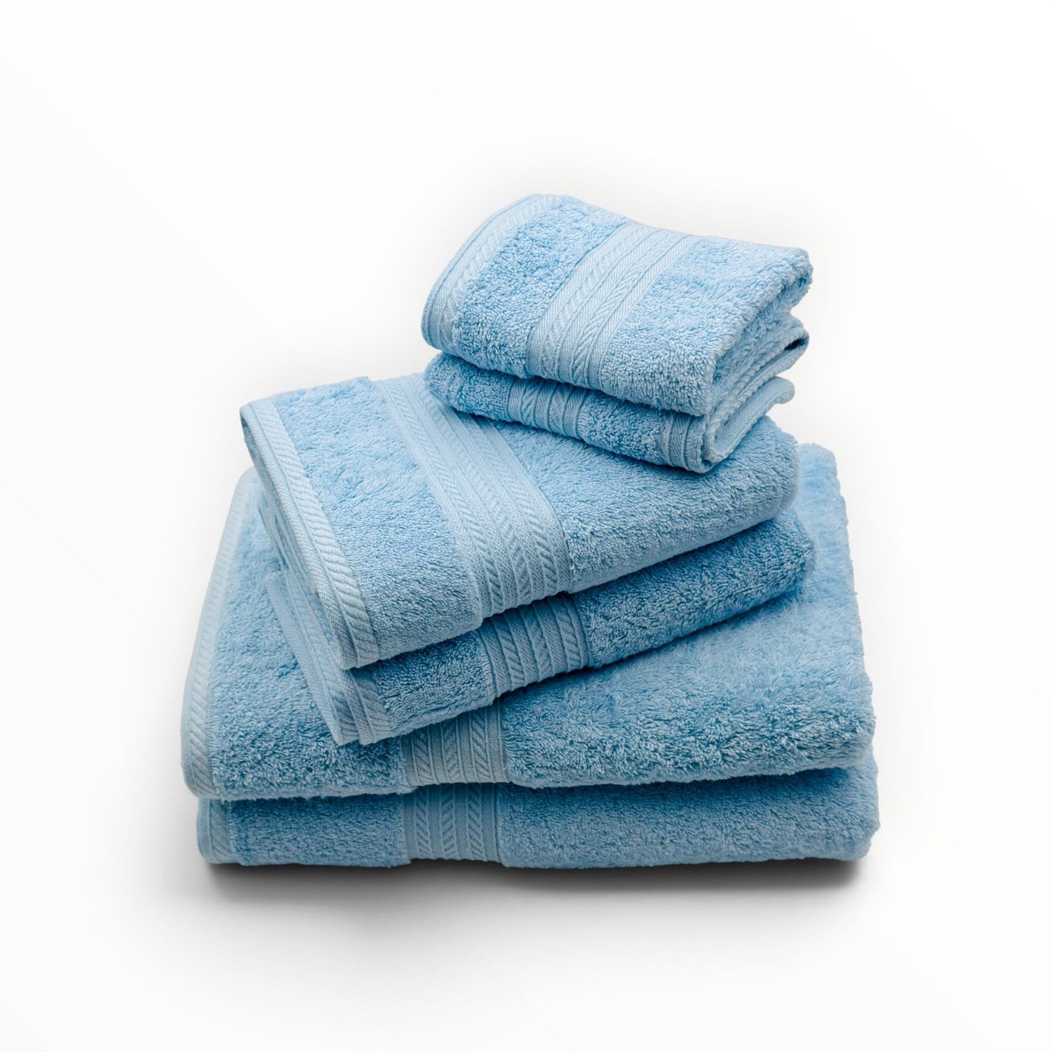 The Linen Room Badkamerset – 6-delig – 2 Badhanddoeken, 2 Handdoeken & 2 Gastendoekjes – 100% Egyptisch Katoen – 600 GSM Dubbelgetwijnd 20/2 Garen – Lichtblauw