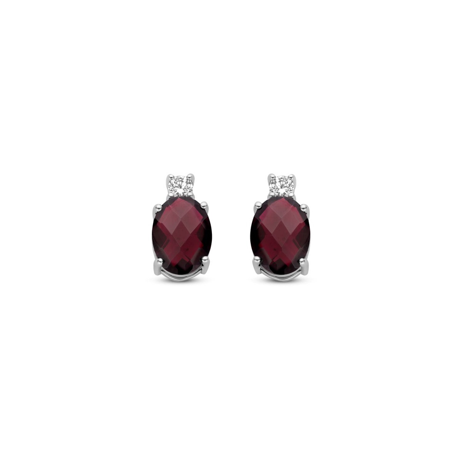 Zilver Gerhodineerd Oorknoppen Granaat En Zirkonia 10,5 Mm 1340316