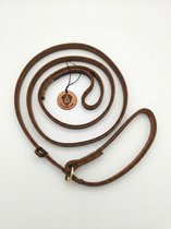 De Vrolijke Hond® Leren Jachtlijn / Sliplijn (Halsband & Riem in 1) - 100% Echt Leer - 170 cm Lang x 12 mm Breed - Anti-Trek Trainingslijn - Bruin