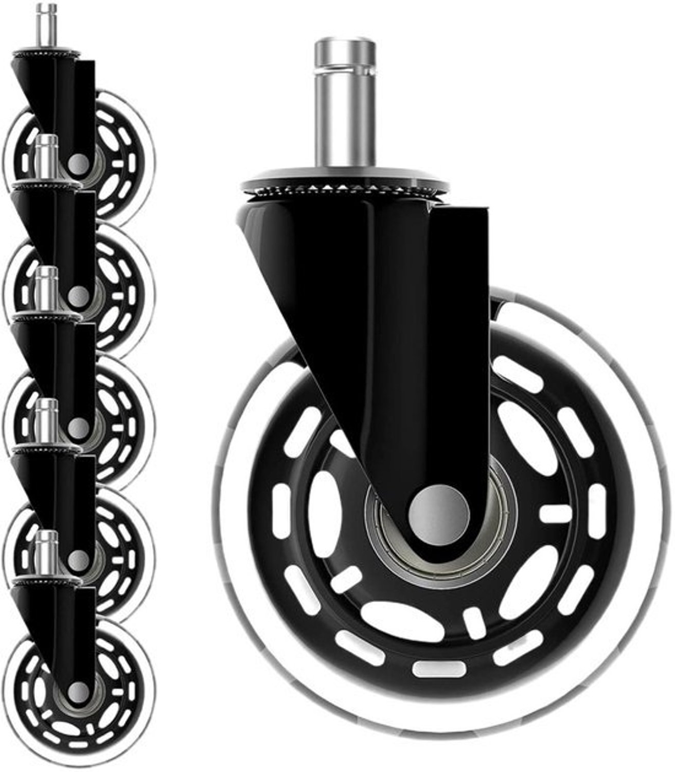 Stoelwielen - Zwenkwielen Bureauchair - Vloer Beschermen - Zacht Rubber - 73 mm - Zwart Transparant