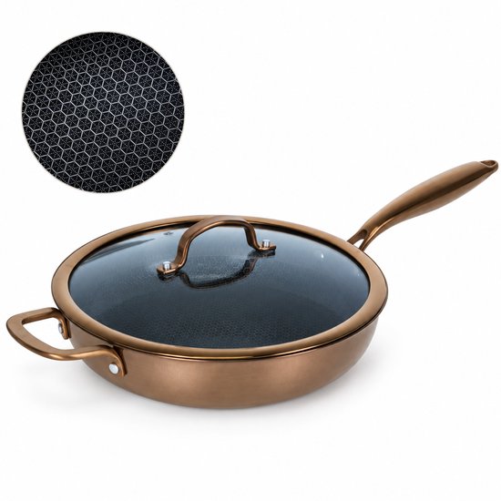 LUCAVITA® Hapjespan 28cm met Deksel - Inductie - RVS - Sauteuse - Casserole - PFAS Vrij - Ovenbestendige tot 280°C - Geschikt voor Gas, Keramisch en Elektrisch