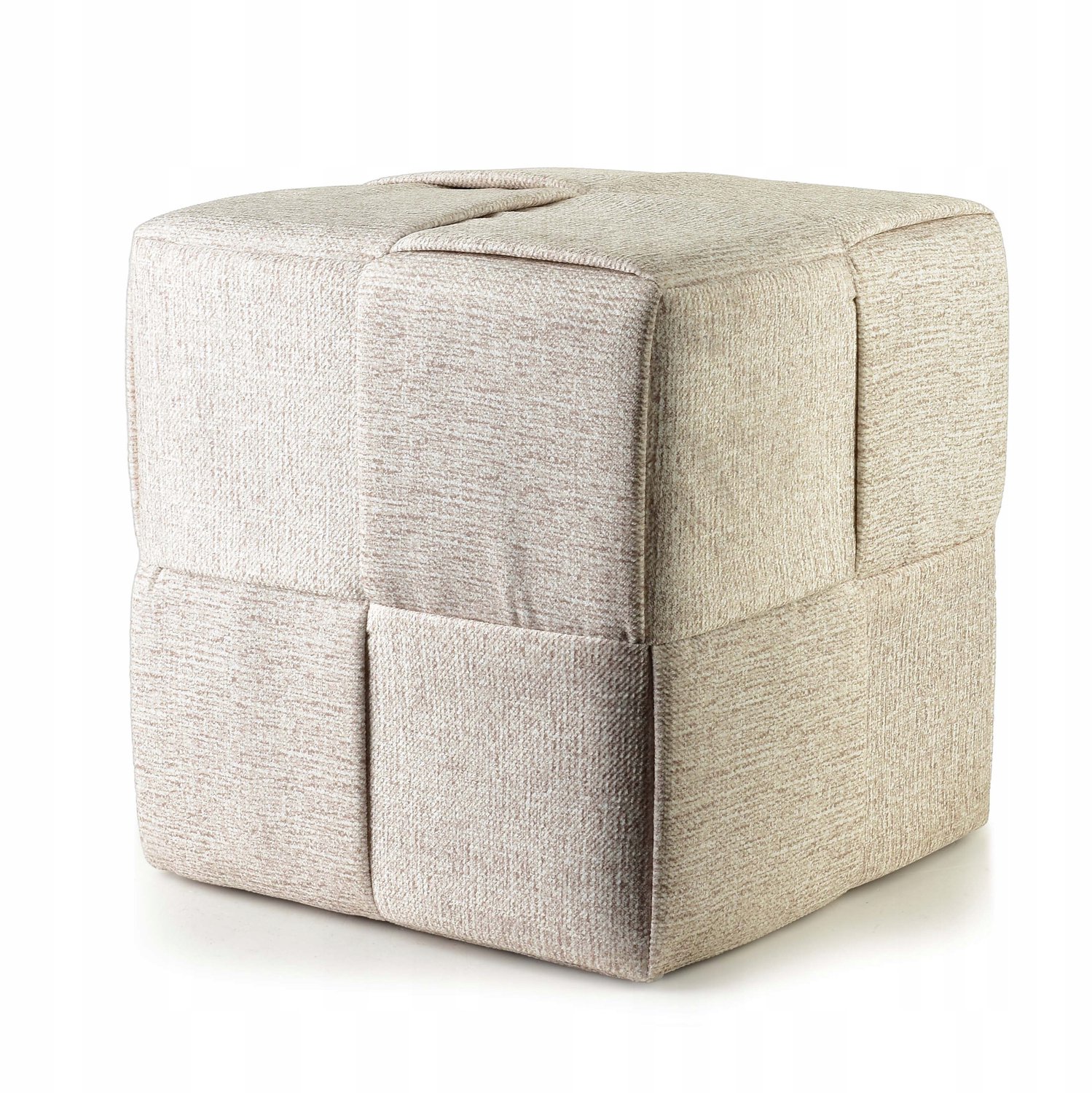 Linnen Poef Krem 43x42,5 cm - Stijlvolle Kubus Poef