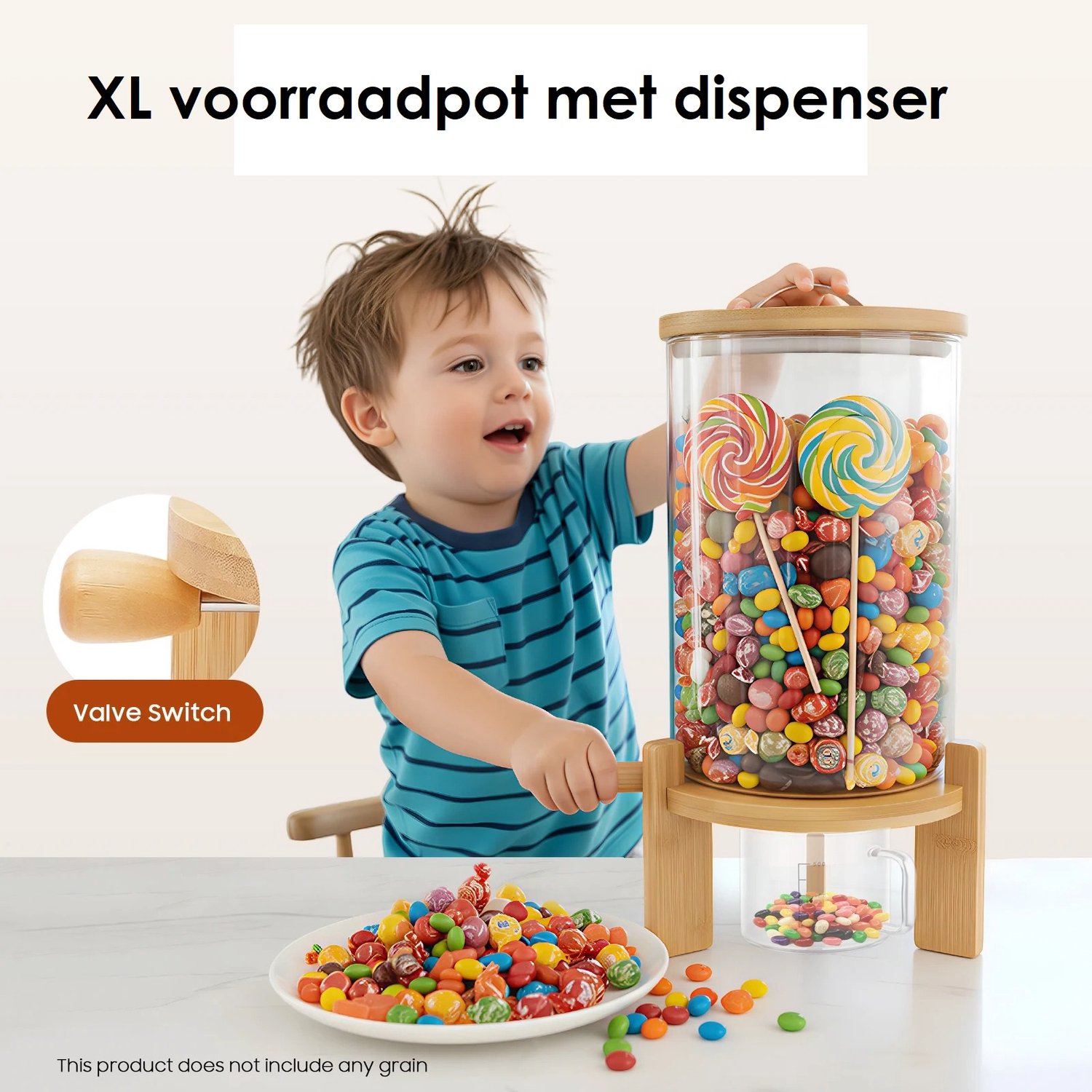 Lilac & Lily XL Voorraadpot Met Dispenser - Voor Ontbijtgranen, Snoep, Rijst, Koffiebonen Organizer - 7.5 L - Luchtdicht - Glas