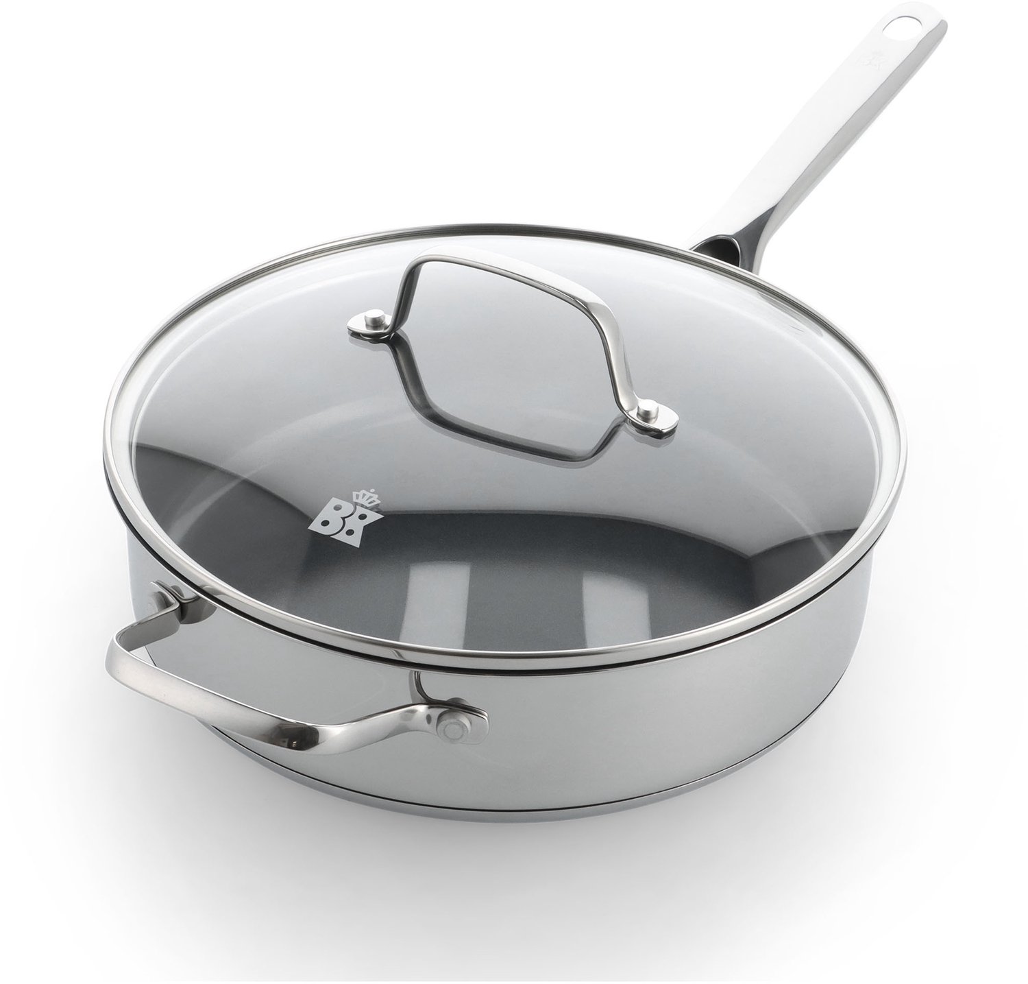 BK Sparkling Hapjespan met deksel 28cm – 3.6L – PFAS-vrije antikleeflaag – Hapjespan inductie – Keramische pan - Ovenbestendig tot 220°C - RVS handgreep - Met glazen deksel - Zilver