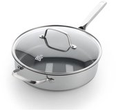 BK Sparkling Hapjespan met deksel 28cm – 3.6L – PFAS-vrije antikleeflaag – Hapjespan inductie – Keramische pan - Ovenbestendig tot 220°C - RVS handgreep - Met glazen deksel - Zilver