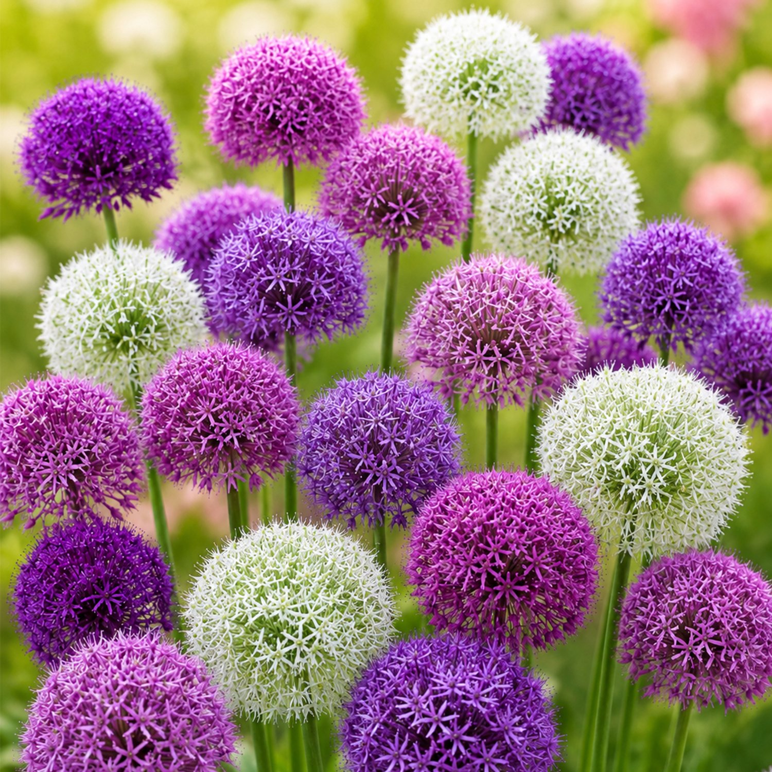 Alliumbollen Large Flowering Mix 20 stuks – Gemengde Sieruien Bloembollen – 60-85 cm – Voorjaarsbloeier – Met Juten Zakje, Schepje en Plantinstructie