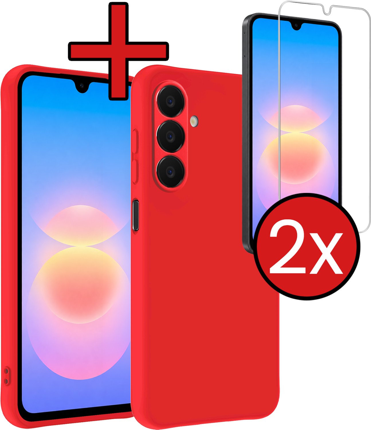 Hoesje - Met 2x Screenprotector - Geschikt voor Samsung Galaxy A18 - Sterk & Shockproof - Telefoon Hoes - Back Cover - Siliconen Case - Telefoonhoes - Rood