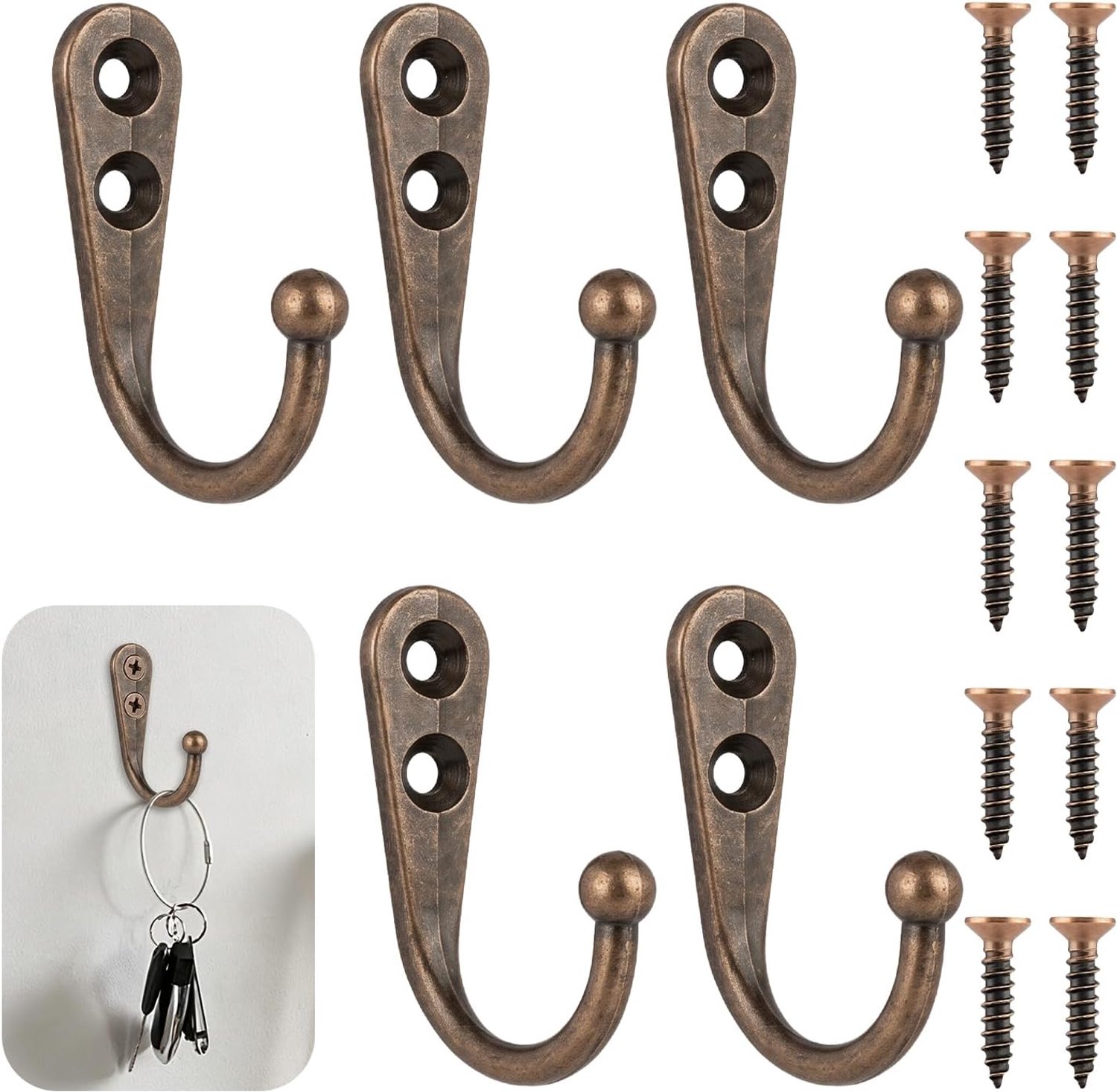 Kledinghaken vintage - messing haken - retro uitstraling - voor muur en deur - ShopVlot