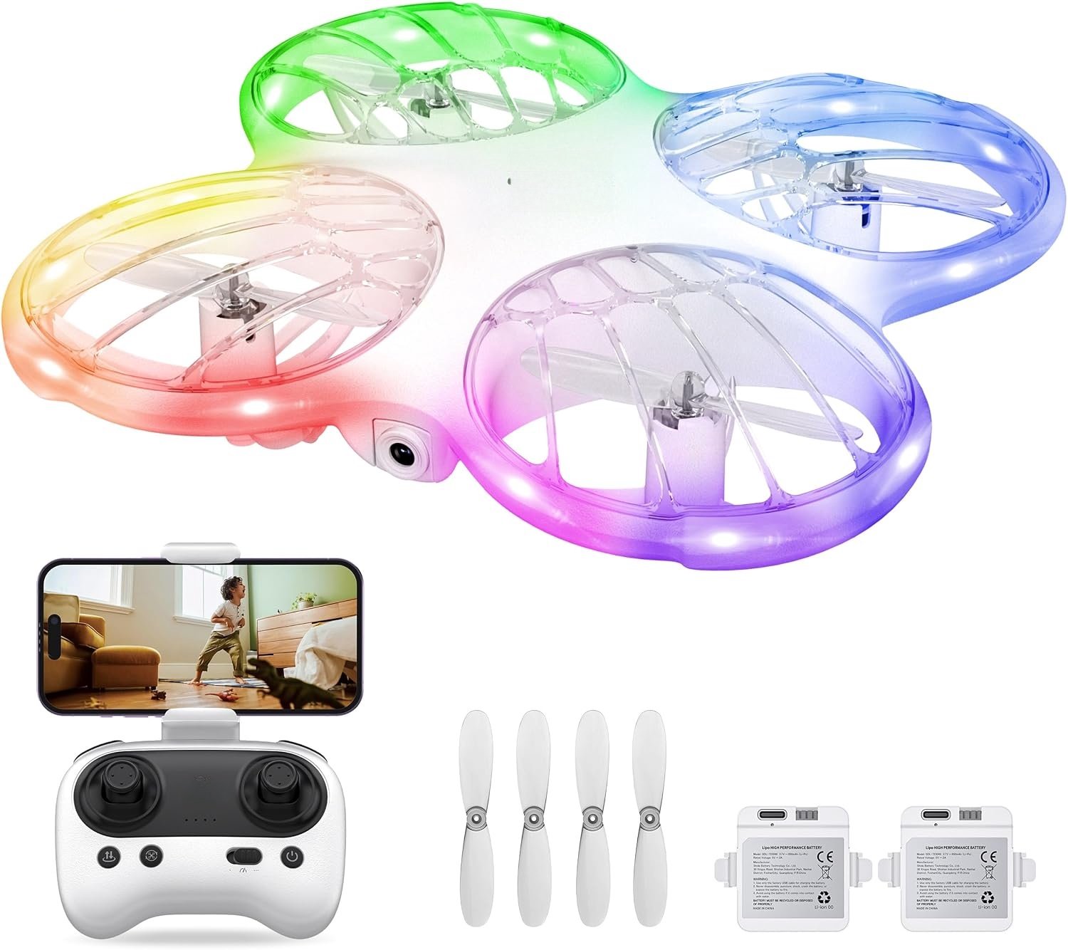 QEVA Drone voor Kinderen - Kinderdrone - Quadcopter Kind - Wit - 14cm x 14cm x 4cm